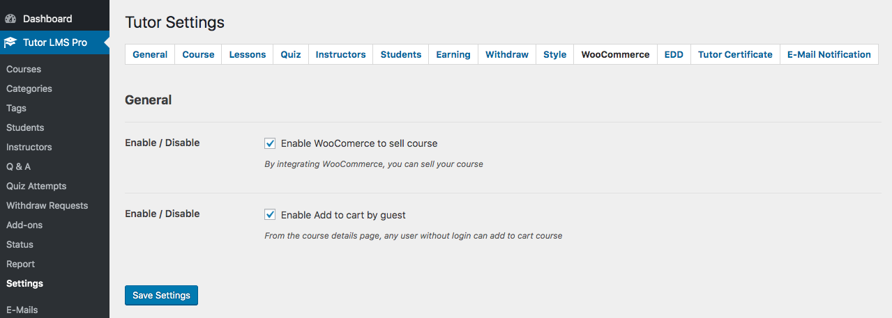 Tutor LMS WooCommerce Settings