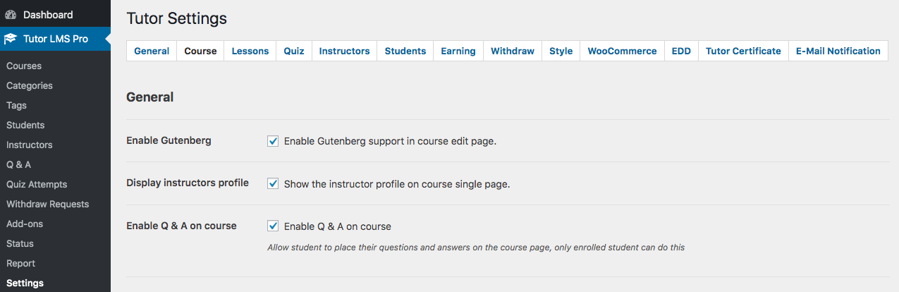 Tutor LMS Course Settings