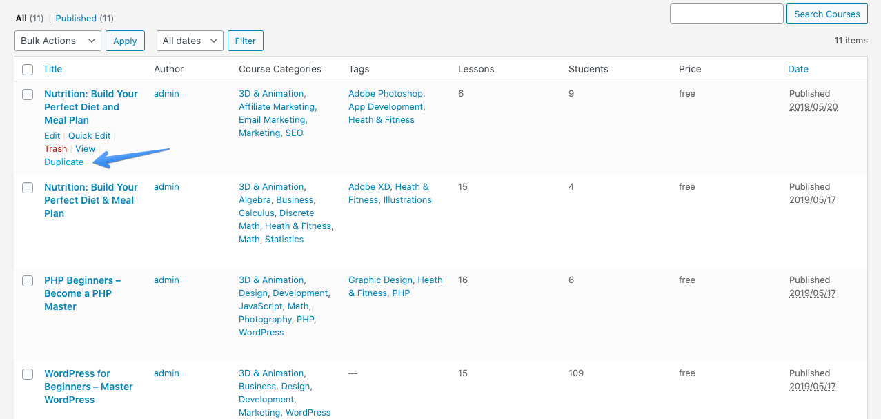 Duplicate any Course in Tutor LMS tutor lms